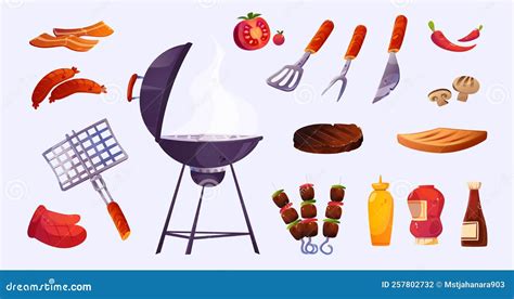 Bbq Set Barbecue Food And Cooking Stuff Elements Stock Vector