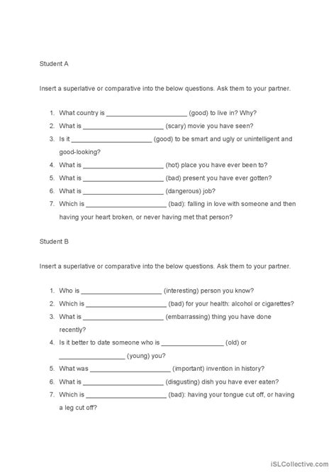 Comparatives And Superlatives Pair E… English Esl Worksheets Pdf And Doc