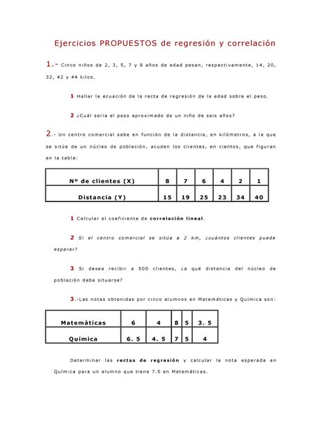 Ejercicios Propuestos De Regresi C B N Y Correlaci C B N