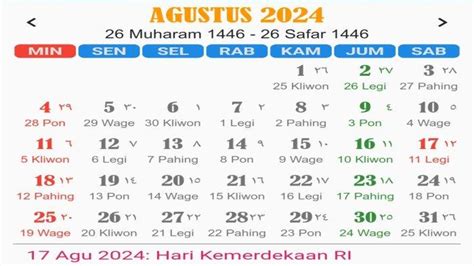 Kalender Jawa Hari Ini Agustus Tanggalan Jawa Selasa Wage