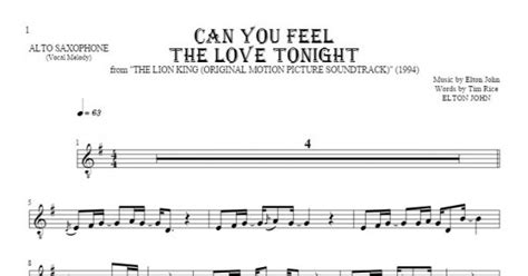 Can You Feel The Love Tonight Notes For Alto Saxophone Melody Line Playyournotes