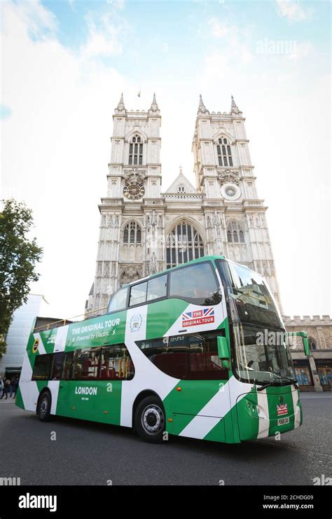 General View Of Londons First Electric Hop On Hop Off Open Top Bus Hi