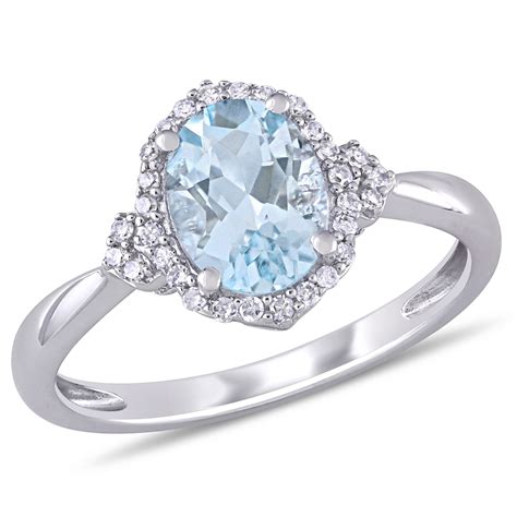 Miabella Women S 1 Carat T G W Oval Cut Aquamarine And 1 8 Carat T W Diamond 10kt White Gold