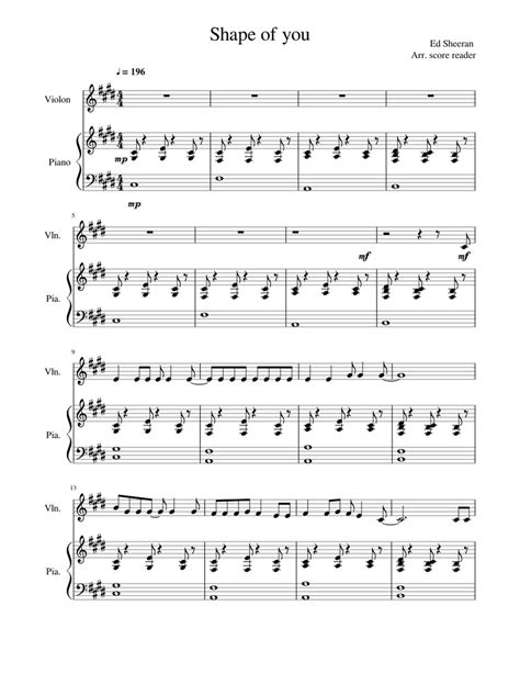 Shape Of You Ed Sheeran Sheet Music For Piano Violin Solo