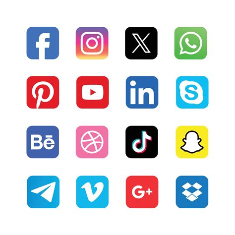 Set of popular Social Media Icons including Facebook, Instagram, x
