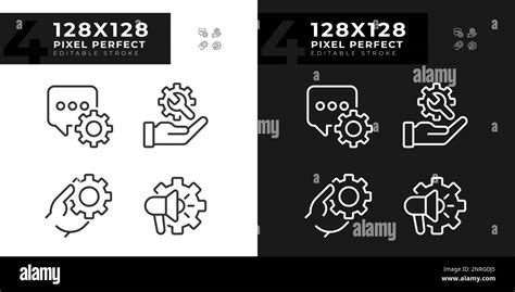 Social Media Settings Pixel Perfect Linear Icons Set For Dark Light