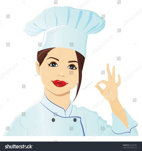 Young Confident Chef Woman Gesturing Ok Stok Vektör Telifsiz