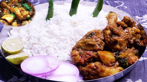 Chicken Gravy Eating With Rice Spicy Food Indian Chicken Curry