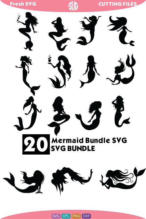 Mermaid Svg Mermaid Bundle Svg Mermaid Silhouette Mermaid Clipart Digital File Cricut Svg