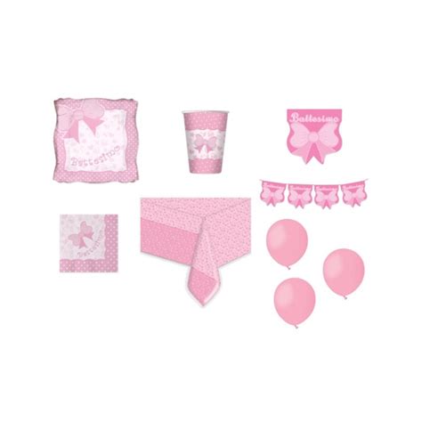 Irpot Kit N Coordinato Tavola Battesimo Fiocco Quadrato Rosa