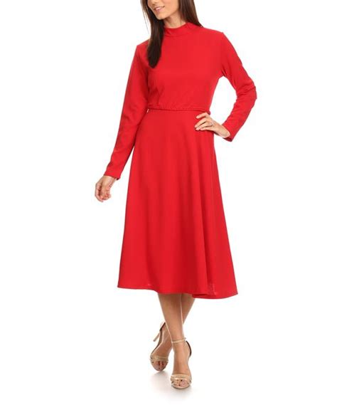 Red Mock Neck Midi Dress Dresses Dresses With Sleeves Dresses For Work