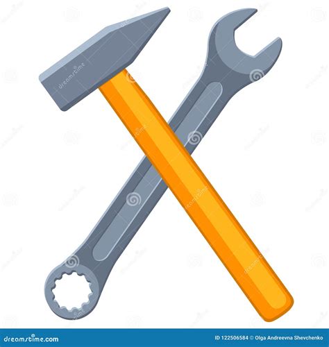 Colorful Cartoon Crossed Hammer And Wrench Stock Vector Illustration