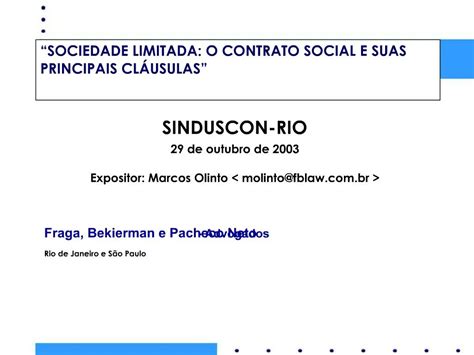 PPT SOCIEDADE LIMITADA O CONTRATO SOCIAL E SUAS PRINCIPAIS CL USULAS