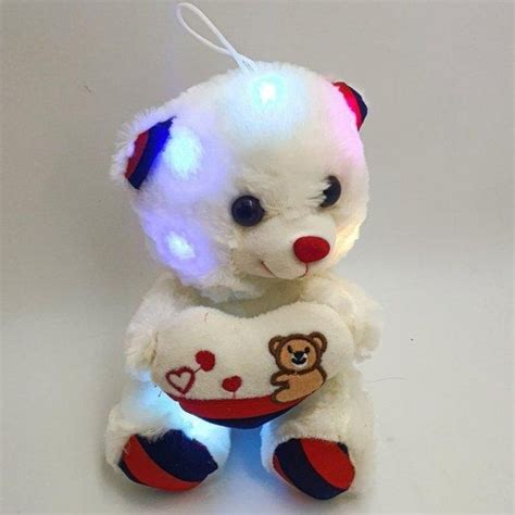 Мягкая игрушка светящийся мишка Тедди 25 см Белый с сердцем со ...