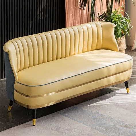 Yellow Modern Leath Aire Upholstered Sofa Seater Couch With Gold