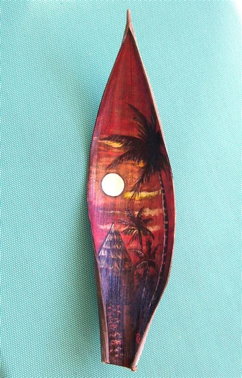 Sunset Palm Tree Beach Scene On Seed Pod Hand Painted Palm Frond Palm Frond Art Palm Trees