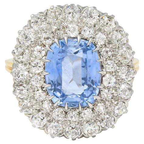 Victorian Ctw No Heat Kashmir Sapphire Diamond Karat Gold Halo