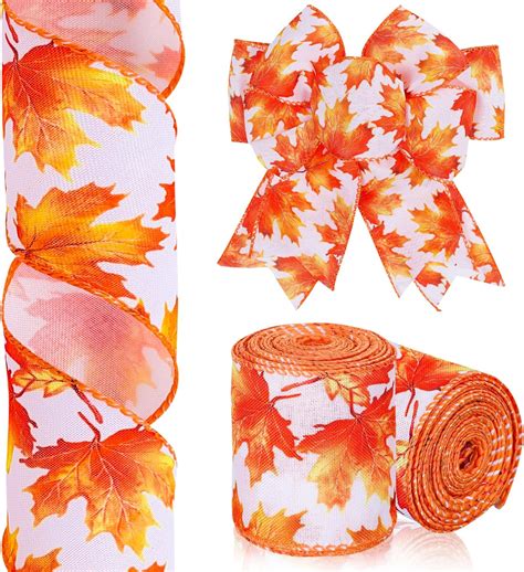 Amazon Whaline 2 Rolls Fall Wired Edge Ribbon Autumn Maple Leaves