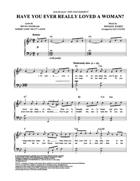 Have You Ever Really Loved A Woman By Bryan Adams Easy Piano Digital Sheet Music Sheet