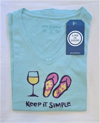 Life Is Good SS Shirt Crusher Vee KEEP IT SIMPLE WINE FLIP FLOP Chest43