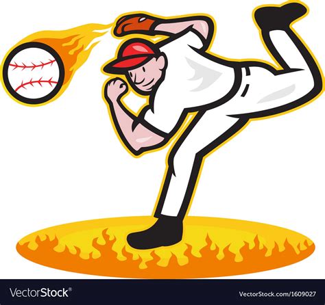 Baseball Pitcher Throwing Ball On Fire Royalty Free Vector