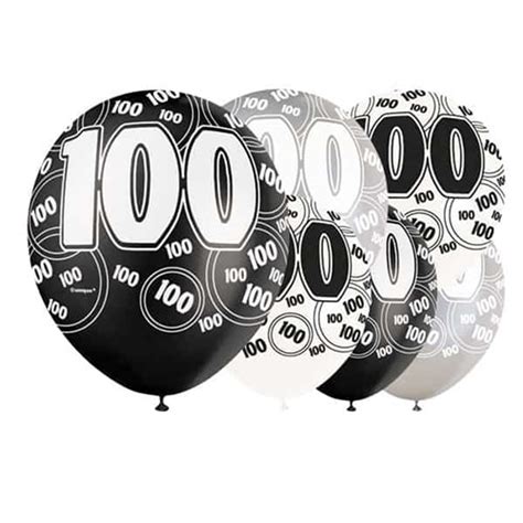 Assorted Black Glitz 100th Birthday Biodegradable Latex Balloons 30cm