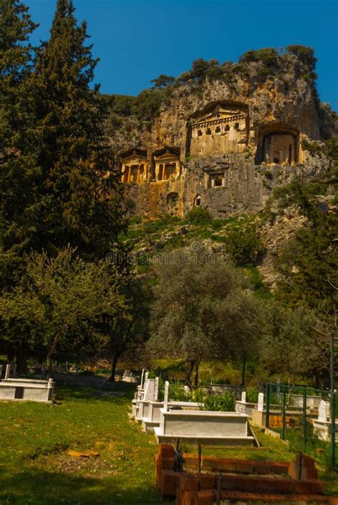 Dalyan Mugla Turkey A Modern Turkish Cemetery And Lycian Tombs