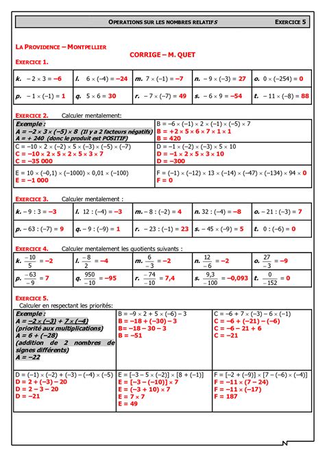 Op Rations Sur Les Nombres Relatifs Re Ann E Coll Ge Biof Dyrassa