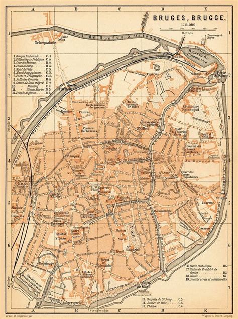 Old Map Of Bruges Historical City Map Wall Decor Etsy Bruges Old