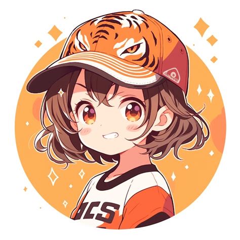 Garota de anime um chapéu de tigre e um boné de beisebol Foto Premium