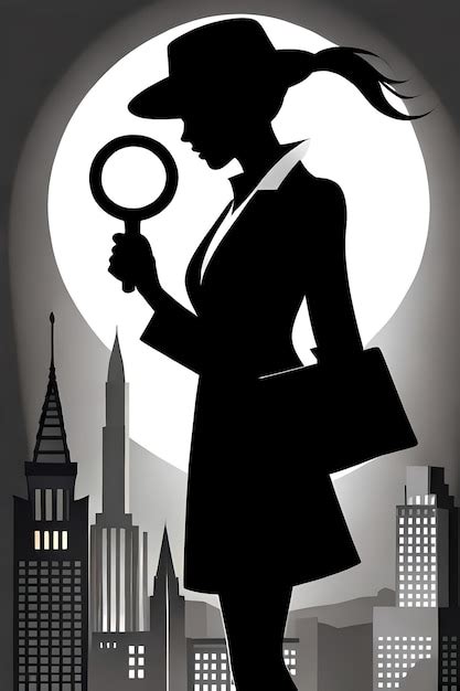 Silueta De Detective Femenino Con Lupa Foto Premium