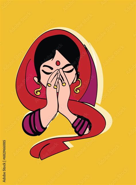 Vecteur Stock Indian Women Or Lady Doing Namaste Banner Of Namaskar