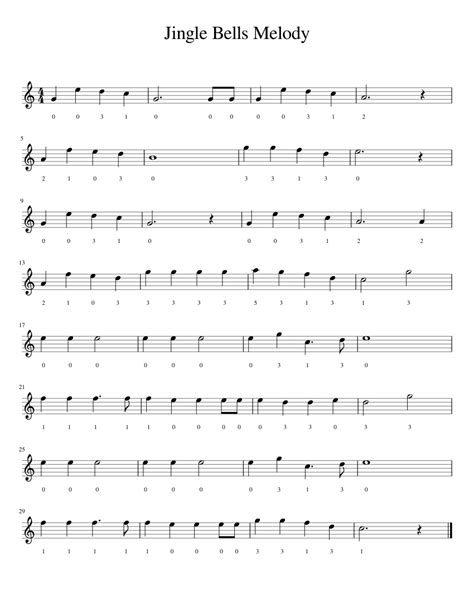 Jingle Bells Melody Guitar Sheet Music For Piano Solo