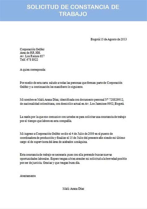 Carta De Solicitud De Constancia De Trabajo Ejemplo Y Modelo Hot Sex