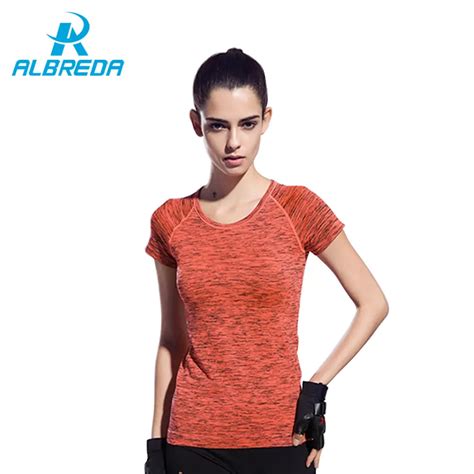 Albreda Women Gym Sport Shirts Quick Drying Fitness Exercises Short