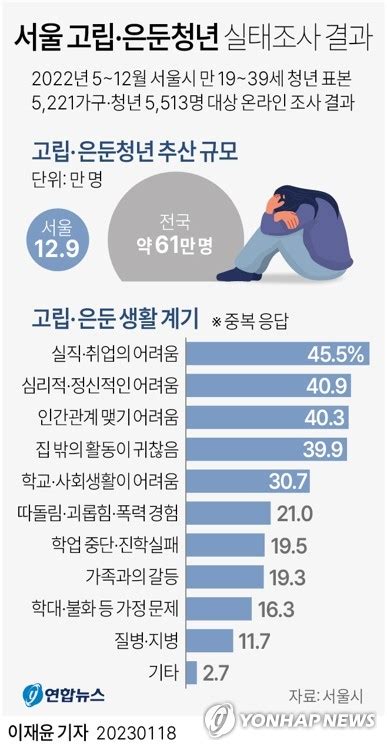 그래픽 서울 고립·은둔청년 실태조사 결과 연합뉴스