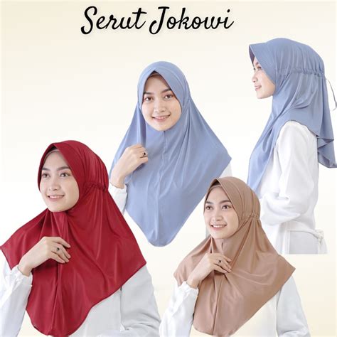 Jual Jilbab Instan Serut Polos Jokowi Jersey Hijab Tali Serut Polos