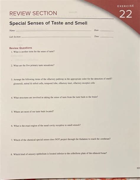 Solved Exercise Review Section Special Senses Of Taste Chegg