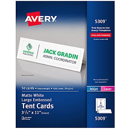 Avery Printable Tent Cards With Sure Feed Technology 2 5 X 8 5 White