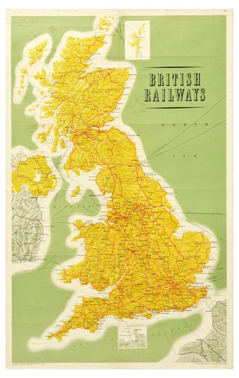 Travel Poster British Rail System Map UK England Scotland Wa ...