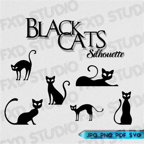 Black Cats Silhouette Clip Art Image Cats Silhouette Svg File T Shirt