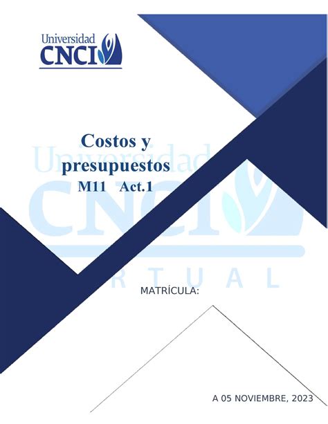 Actividad I Costos Y Presupuestos Costos Y Presupuestos M Act