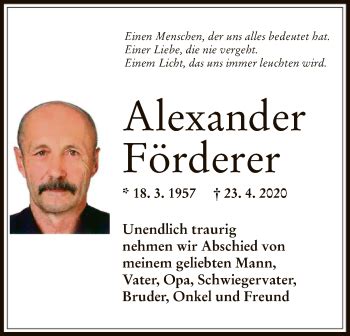 Traueranzeigen Von Alexander F Rderer Trauer Op Online De