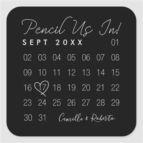 Pencil Us In Minimal Black Calendar Save The Date Square Sticker Black