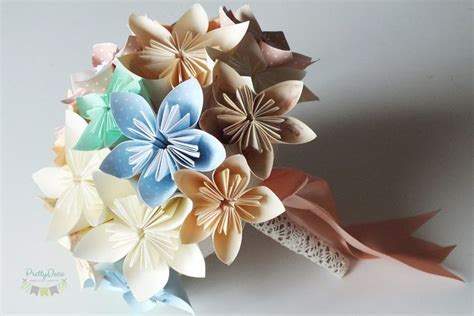 Origami Bridal Bouquet Origami Inspiration Wedding Theme Blue Pastel Paper Flowers Blue Themed