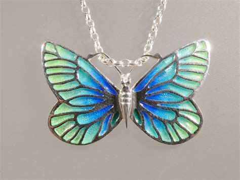 Silver Enamel Butterfly Pendant Enamel Jewellery Celtic Gold