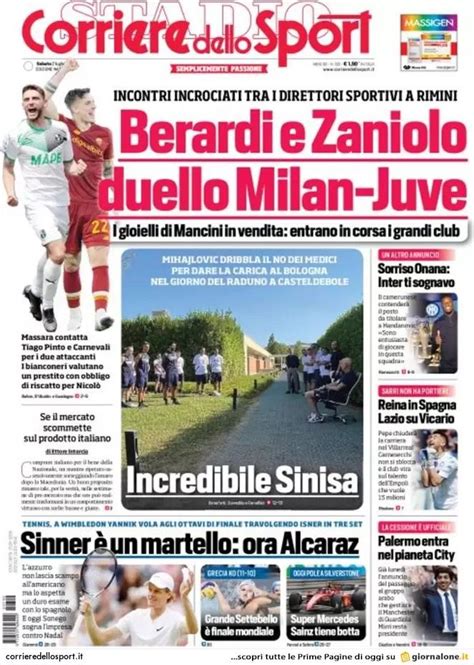 Prima Pagina Cds Berardi Zaniolo Duello Milan Juve