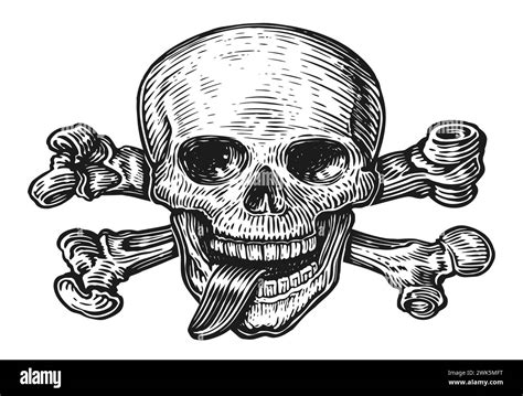 Skull With Crossed Bones Pirate Symbol Jolly Roger Sketch Engraving