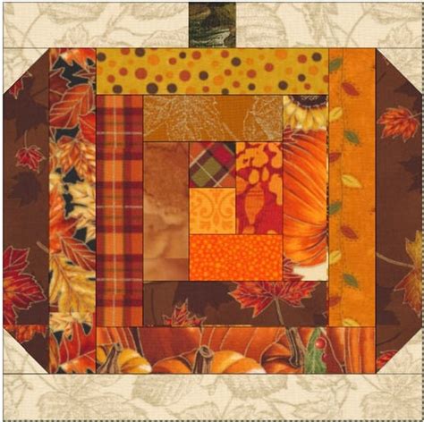 Log Cabin Pumpkin Quilt Block Pattern Download Etsy Квилтинг Тыквы Рукоделие