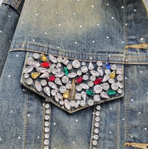 Retro Color Diamond Denim Jacket 2024 Spring Rhinestone Loose Long